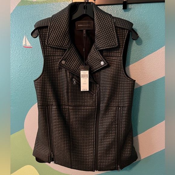 🖤 🆕 BCBG Maxazria Faux Leather Moto Vest - Picture 1 of 12